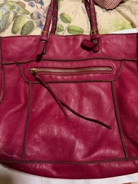 Steve Madden Fuchsia Leather Tote with Front Zip Pocket